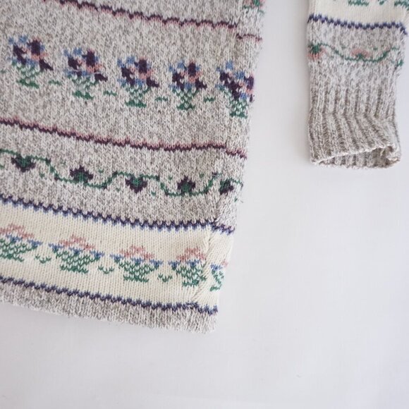 Vintage Northern Reflections Grey Purple Floral Knit Crewneck Sweater L - Picture 6 of 11